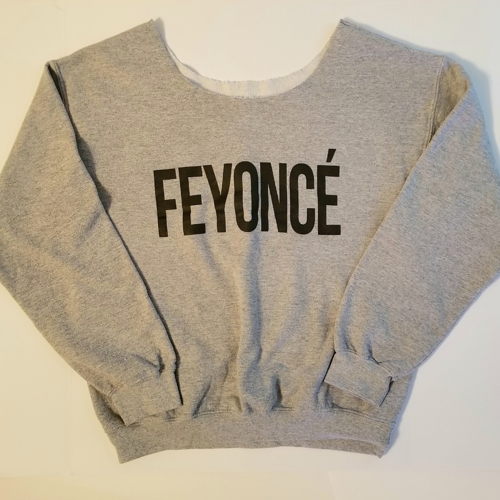 Feyoncé Light Gray Off the Shoulder Sweatshirt S